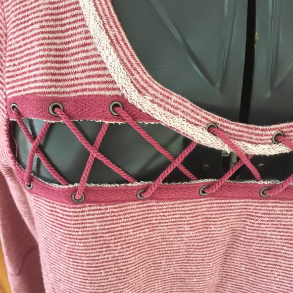 Free people medium pink white striped sweat shirt - Picture 4 of 6